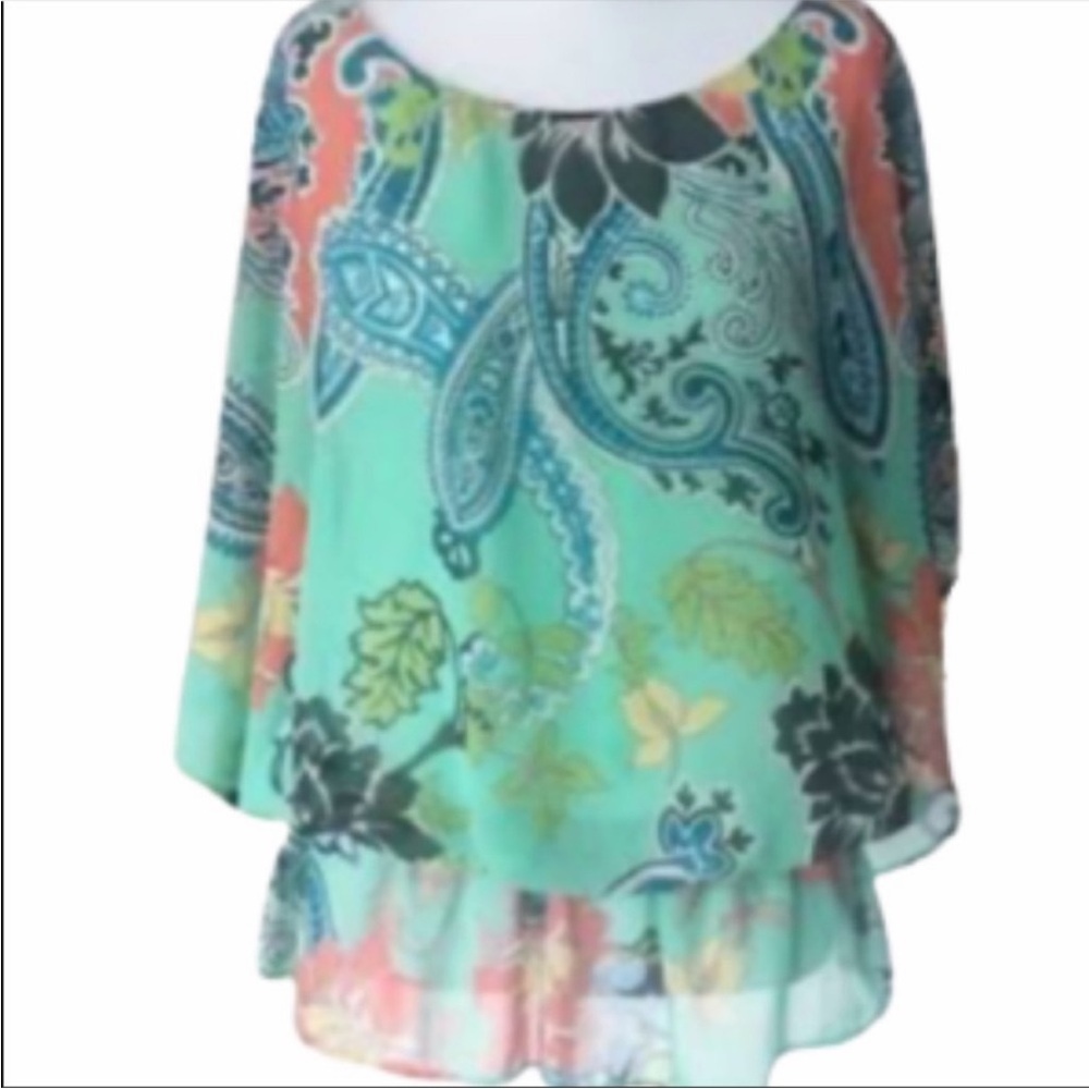 West Kei Paisley Green Flutter Sleeve Peplum Blouse